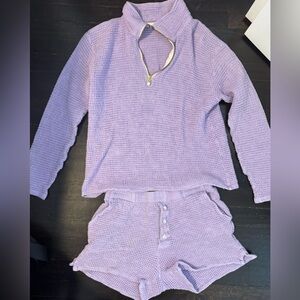 DONNI. Lavender Waffle Knit Top and Bottom Set